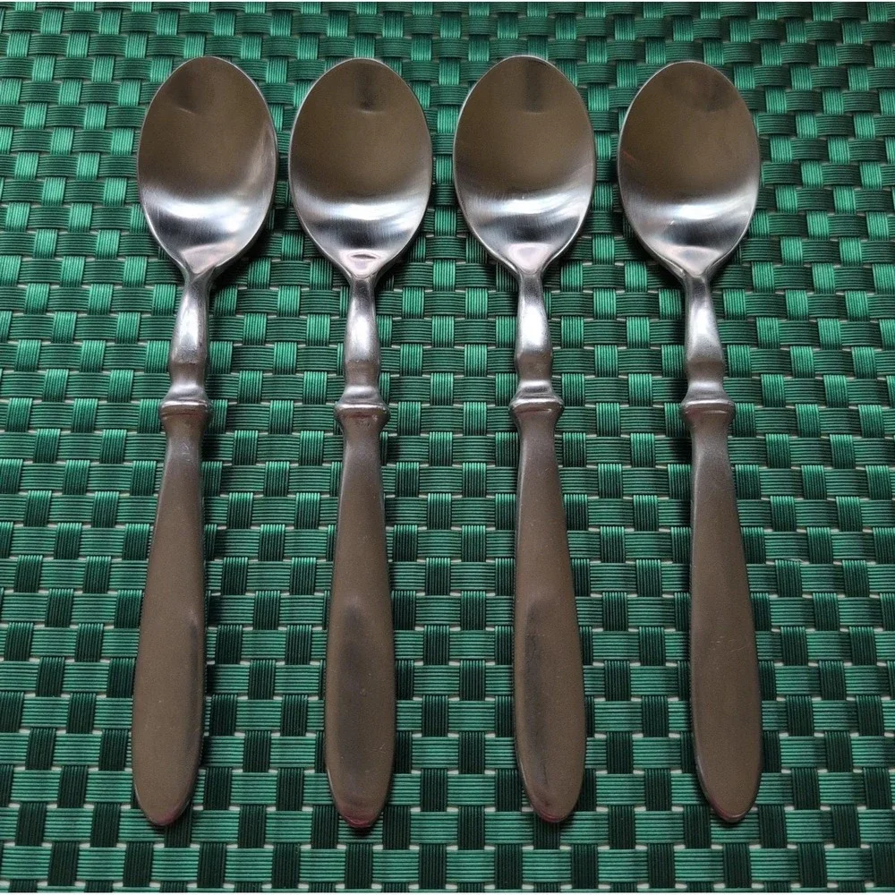Cambridge TOWNHOUSE Teaspoons Set Lot of 4 SATIN Stainless Bistro Style VTG